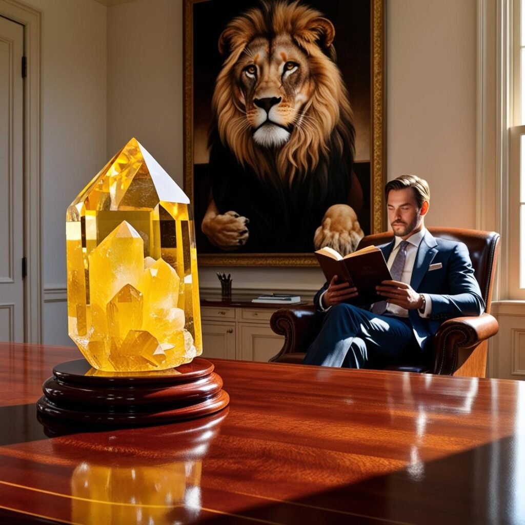 cristai-de-quartzo-amarelo-em-uma-sala-de-escritorio-com-um-porta-retrado-de-leao-um-homem-sentada-1024x1024 Quartzo Amarelo