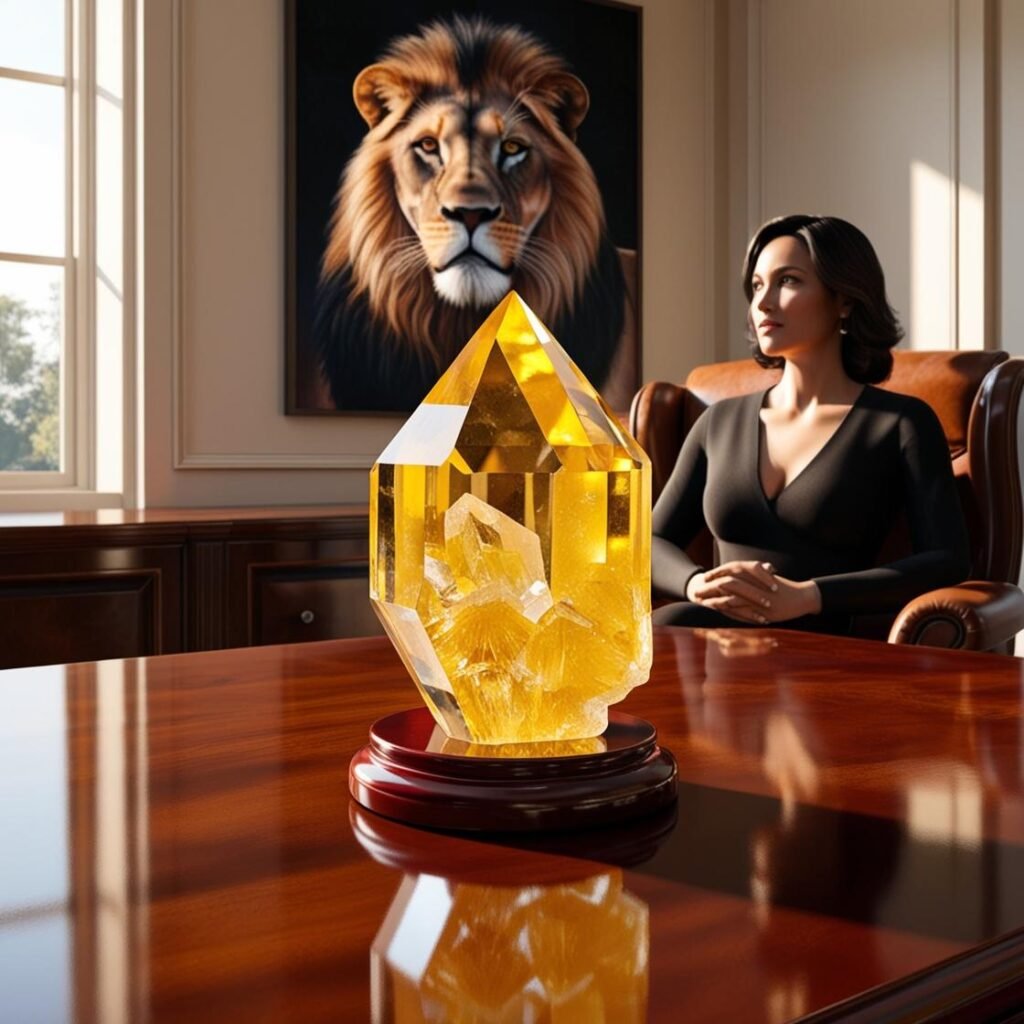 cristai-de-quartzo-amarelo-em-uma-sala-de-escritorio-com-um-porta-retrado-de-leao-uma-mulher-sentada-1024x1024 Quartzo Amarelo