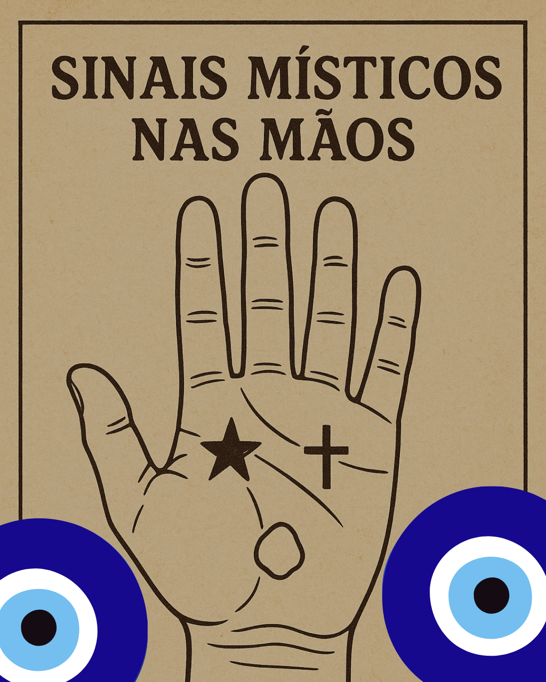 Sinais misticos nas mãos, cruzes, estrelas ou ilhas.